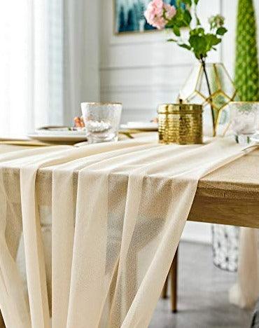 Gorgeous Light Gold Table Runner 28x120 Inch for Beige Romantic Wedding Decor, Bridal Shower, Baby Shower, Birthday Party Table Decorations - Lasercutwraps Shop