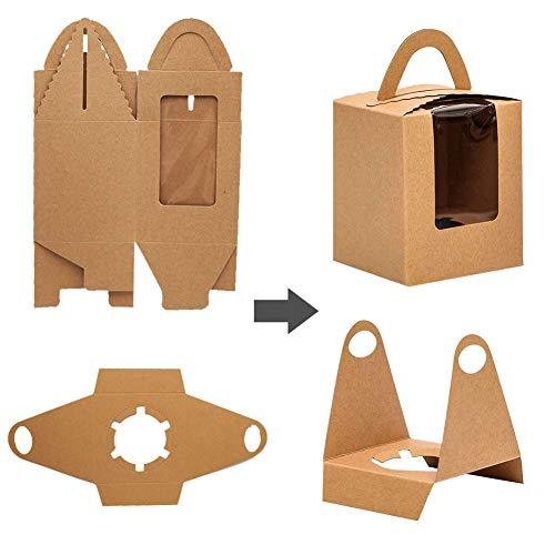 Kraft Cupcake Boxes,50pcs Single Cupcake Carrier with Window Insert and Handle Kraft Pastry Containers Muffins Cupcake Carriers for Bakery Wrapping Party Favor Packing - Lasercutwraps Shop