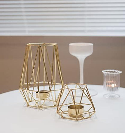 Set of 2 Gold Geometric Terrarium Tealight Candle Holders for Wedding Table Decorations and Wedding Centerpieces - Lasercutwraps Shop