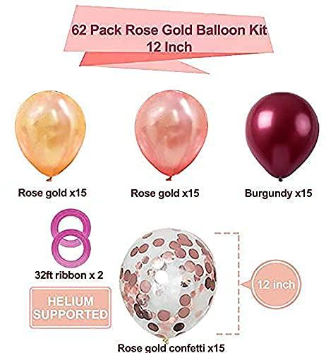 62 Pieces Rose Gold Burgundy Confetti Balloons Kit, 12 Inch Rose Gold Confetti Burgundy Rose Gold Latex Balloons with Balloon Ribbon for Wedding Birthday Girl Party - Lasercutwraps Shop