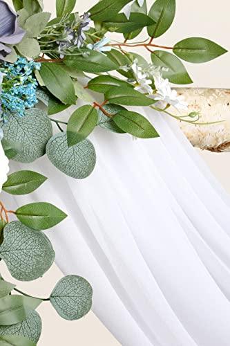 Dusty Blue Artificial Wedding Arch Flowers Kit(Pack of 3), with 26Ft Shiny White Wedding Arch Draping Fabric - Lasercutwraps Shop