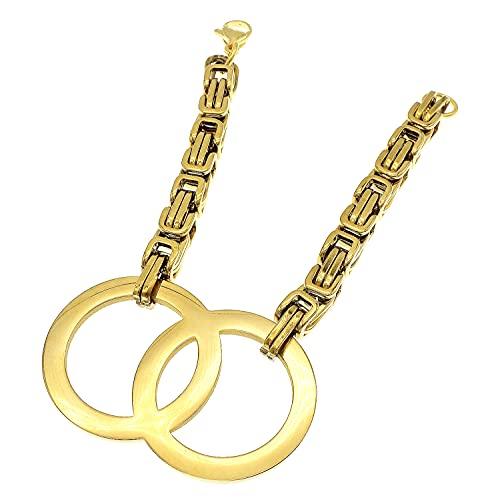 Bracelets For Women Gold Plated Jewelry Stainless Steel Hand Chain Byzantine Charm Link Double Circle Gold - Lasercutwraps Shop