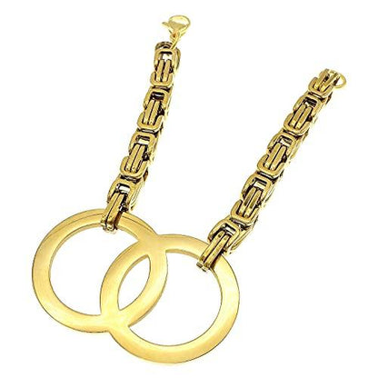 Bracelets For Women Gold Plated Jewelry Stainless Steel Hand Chain Byzantine Charm Link Double Circle Gold - Lasercutwraps Shop