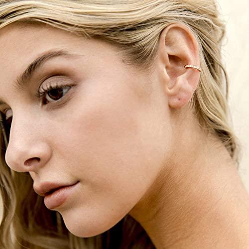 14K Gold Plated 925 Sterling Silver Cubic Zirconia Sparkling Round Huggie Ear Cuff Earrings in Rose Gold, White Gold and Yellow Gold - Lasercutwraps Shop