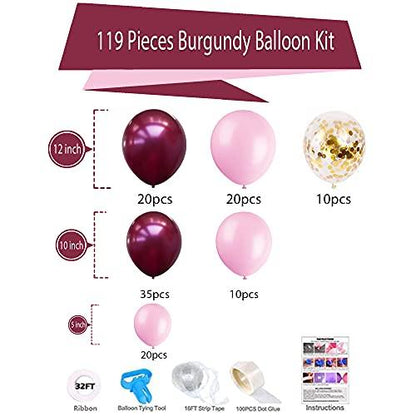 119Pcs Burgundy Pink Balloon Arch Garland Kit for Baby Shower Wedding Birthday Party Decorations - Lasercutwraps Shop