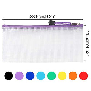 16pcs Zipper Clear Pencil Pouch Plastic Zipper File Bags 8 Colors for Cosmetics, Bills, Stationery and Travel Storage 9.25×4.53 Inches - Lasercutwraps Shop