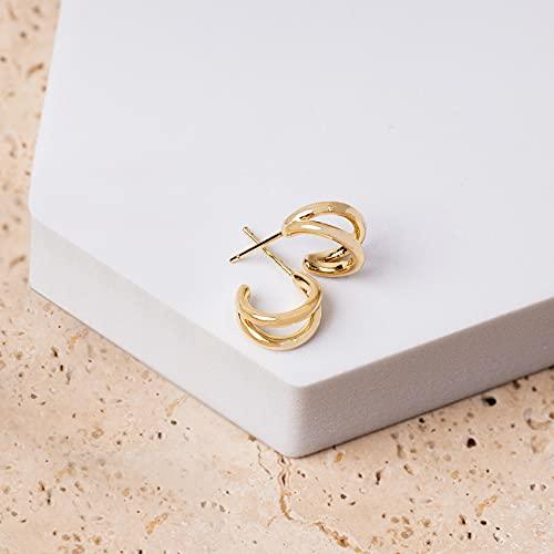 14K Gold Plated Sterling Silver Split Hoop Huggie Earrings - Lasercutwraps Shop