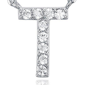 14K White Gold Plated Cubic Zirconia Initial Necklace | Letter Necklaces for Women - Lasercutwraps Shop