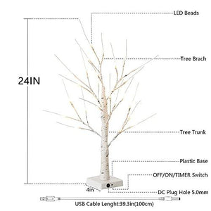 LED Lighted Birch Tree Set of 2, 24''2FT 24LED USB and Battery Powered ...