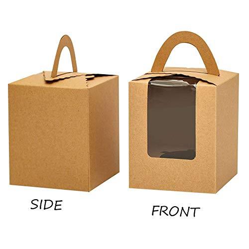 Kraft Cupcake Boxes,50pcs Single Cupcake Carrier with Window Insert and Handle Kraft Pastry Containers Muffins Cupcake Carriers for Bakery Wrapping Party Favor Packing - Lasercutwraps Shop