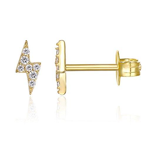 14K Yellow Gold Plated Sterling Silver Lightning Bolt Earrings | Dainty Earrings for Women - Lasercutwraps Shop