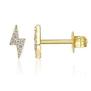 14K Yellow Gold Plated Sterling Silver Lightning Bolt Earrings | Dainty Earrings for Women - Lasercutwraps Shop