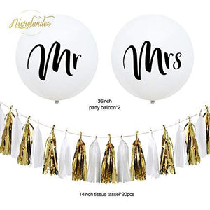 36 Inch Giant Wedding Balloons Mr. & Mrs. White balloons with Two Paper Tassel Garlands for Engagement Party Decorations Bachelorette Party Decorations - Lasercutwraps Shop