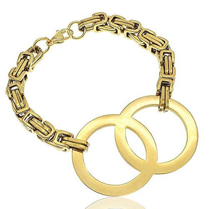 Bracelets For Women Gold Plated Jewelry Stainless Steel Hand Chain Byzantine Charm Link Double Circle Gold - Lasercutwraps Shop