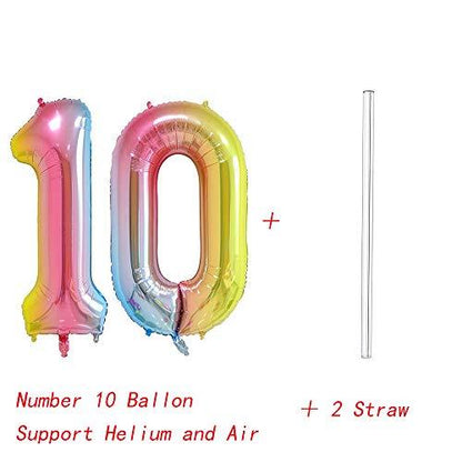 Number 10 Balloons, Rainbow, 40 Inch - Lasercutwraps Shop