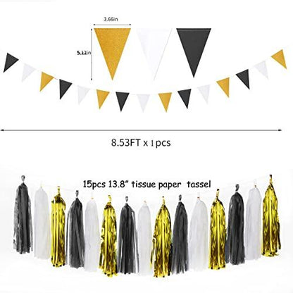 Black White Gold Party Decoration 23pcs KitsTassel Garland Birthday Bachelorette Baby Shower Graduation Decorations - Lasercutwraps Shop