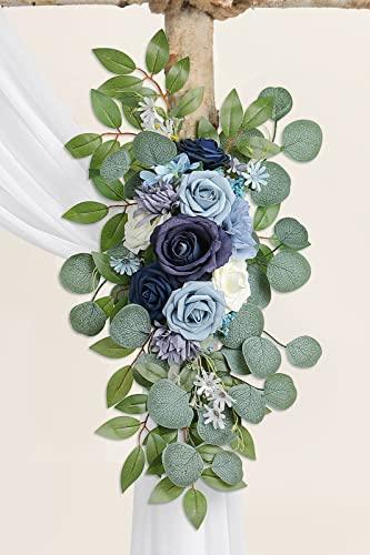 Dusty Blue Artificial Wedding Arch Flowers Kit(Pack of 3), with 26Ft Shiny White Wedding Arch Draping Fabric - Lasercutwraps Shop