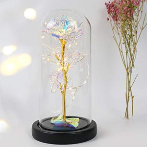 Christmas Rose Gift for her,Women's Gift Birthday Gifts Colorful Artificial Flower Rose Gift Led Light String on Colorful Flower, Last Forever in A Glass Dome, Unique Gift for Her,Thanksgiving Gift - Lasercutwraps Shop