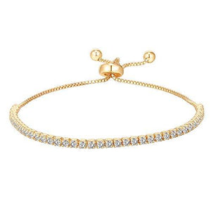 14K Gold Plated Cubic Zirconia Classic Tennis Bracelet for Women in Yellow Gold - Lasercutwraps Shop