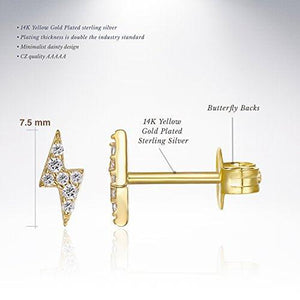 14K Yellow Gold Plated Sterling Silver Lightning Bolt Earrings | Dainty Earrings for Women - Lasercutwraps Shop