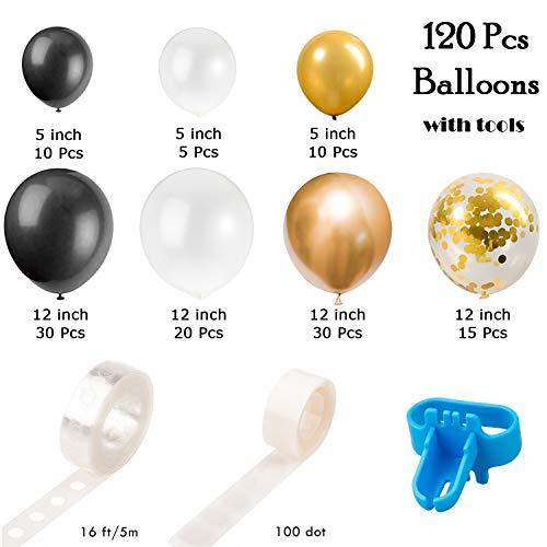 122Pcs Black, White, Gold Confetti and Metal Latex Balloons Arch for Graduation, Wedding, Birthday Decor - Lasercutwraps Shop