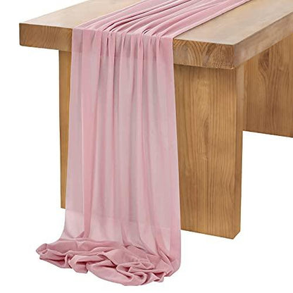 10ft Dusty Rose Chiffon Table Runner 2 Pieces 28x120 Inches Sheer Chiffon Fabric Table Cloth Rustic Wedding Reception Table Decorations - Lasercutwraps Shop