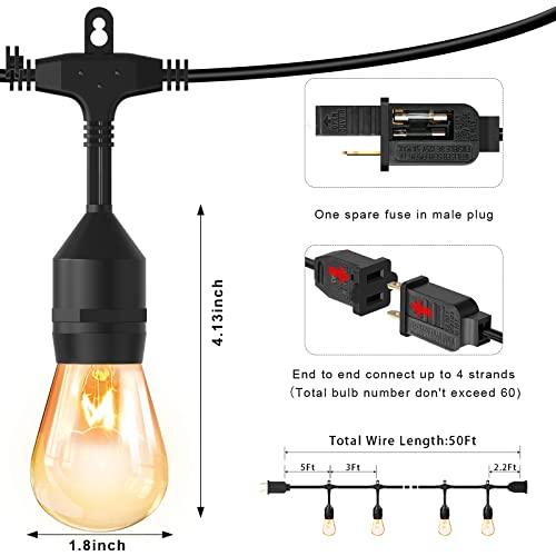 S14 Outdoor String Lights 50ft Commercial Grade Strand with 15 Edison Vintage Waterproof Bulbs - Lasercutwraps Shop