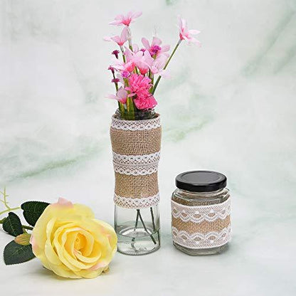 6 Rolls 2 Inch Width Natural Jute Burlap Ribbon with White Lace for Wedding Decoration - Lasercutwraps Shop