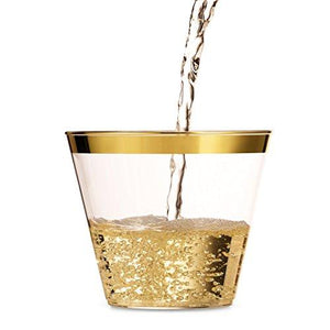 100 Gold Plastic Cups 9 Oz Clear Plastic Cups for Wedding and Birthday Decorations - Lasercutwraps Shop