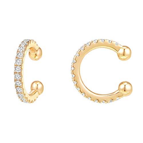 14K Gold Plated 925 Sterling Silver Cubic Zirconia Sparkling Round Huggie Ear Cuff Earrings in Rose Gold, White Gold and Yellow Gold - Lasercutwraps Shop