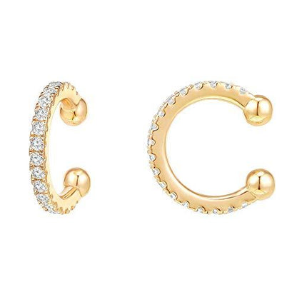 14K Gold Plated 925 Sterling Silver Cubic Zirconia Sparkling Round Huggie Ear Cuff Earrings in Rose Gold, White Gold and Yellow Gold - Lasercutwraps Shop