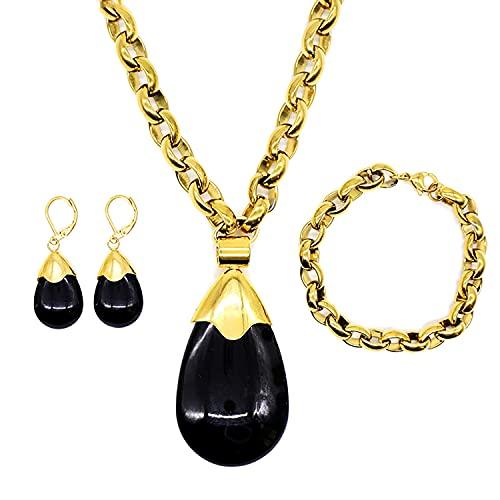 Gold Necklaces For Women Bracelet Earrings Chain Jewellery Sets Water Drop Resin Stone Fashion Pendants - Lasercutwraps Shop