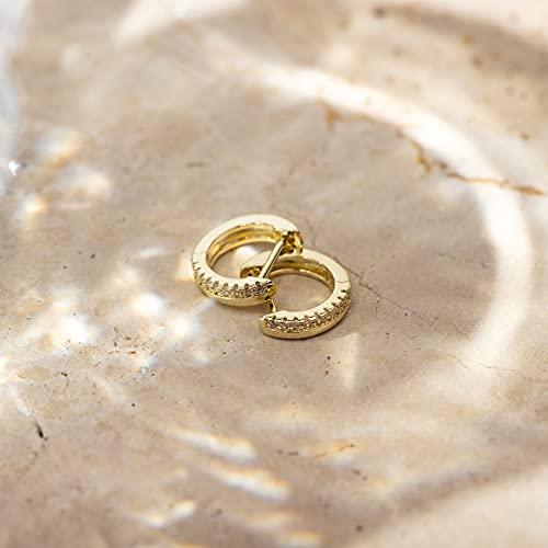 14K Gold Plated Sterling Silver Post Cubic Zirconia Huggie Earrings - Small Round Huggie Stud Fashion Hoop Earrings for Women in Yellow Gold Plating - Lasercutwraps Shop