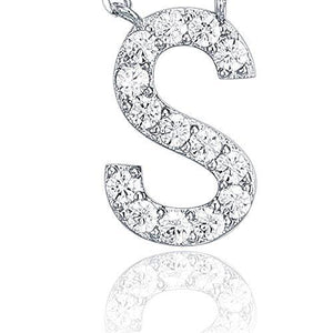 14K White Gold Plated Cubic Zirconia Initial Necklace | Letter Necklaces for Women - Lasercutwraps Shop