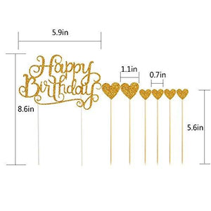 PALASASA Happy Birthday Cake Toppers Gold glitter letters"happy birthday"and love star,Party decor Decorations,Set of 7 (Gold) - Lasercutwraps Shop