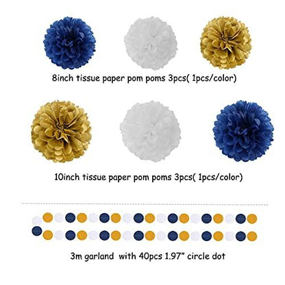 Navy Blue White Gold Party Decoration 23pcs Kits-Paper Flowers,Banner Flags,Circle Banner,Tassel Garland Birthday Bachelorette Boy Baby Shower Gender Reveal Graduation Decorations Lasting Surprise - Lasercutwraps Shop