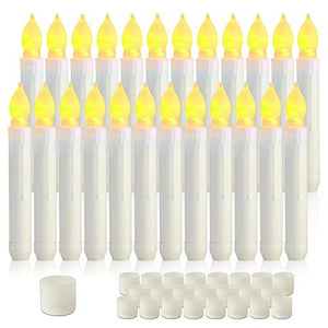 Set of 24 LED Flameless Taper Candles, 6.5" Tall Tapered Candlesticks Battery Operated, Warm Yellow Flickering Flame - Lasercutwraps Shop