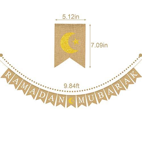 Jute Burlap Ramadan Mubarak Banner with Moon and Star Mantel Fireplace Decoration - Lasercutwraps Shop
