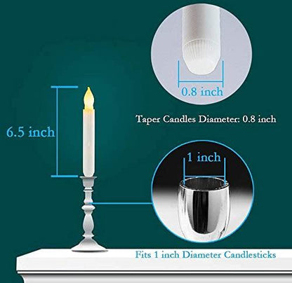 Set of 24 LED Flameless Taper Candles, 6.5" Tall Tapered Candlesticks Battery Operated, Warm Yellow Flickering Flame - Lasercutwraps Shop