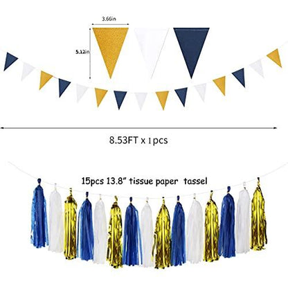 Navy Blue White Gold Party Decoration 23pcs Kits Tassel Garland Birthday Bachelorette Baby ShowerGraduation Decorations - Lasercutwraps Shop