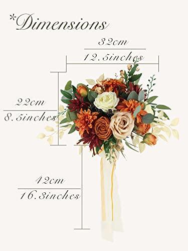 Burnt Orange Bridal Bouquet of Flowers for Wedding Artificial Flowers Silk Rose - Lasercutwraps Shop