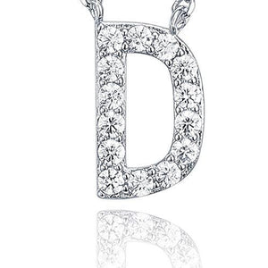 14K White Gold Plated Cubic Zirconia Initial Necklace | Letter Necklaces for Women - Lasercutwraps Shop
