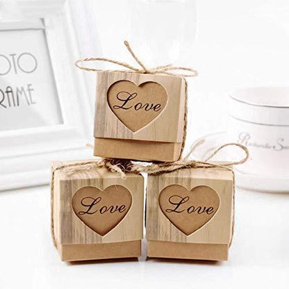 Rustic Candy Boxes,50pcs Wedding Favor Boxes,Love Kraft Bonbonniere Paper Gift Boxes with Burlap Jute Twine for Bridal Shower Wedding Christmas Decorations - Lasercutwraps Shop