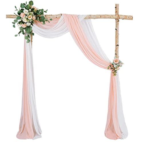 Wedding Arch Decorations 2 Panels 6 Yards White and Light Peach Chiffon Arch Drapes for Wedding Ceremony - Lasercutwraps Shop