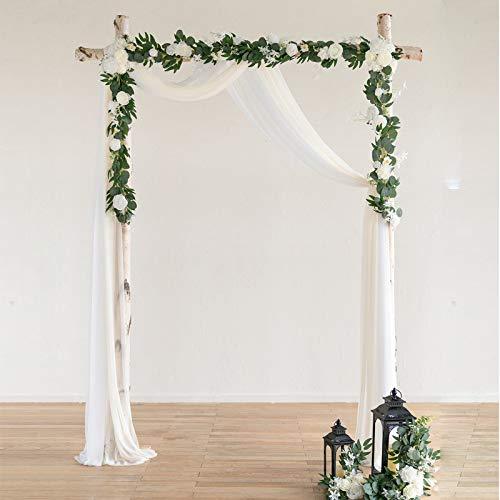 2 Packs Artificial Eucalyptus Garland with Willow Vines Twigs Leaves Silk White Rose, Rose Vine Eucalyptus Strands with Faux Silver Dollar for Wedding Party Garden Decoration - Lasercutwraps Shop