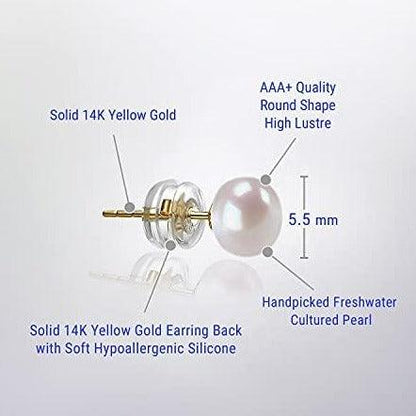 14K Gold Freshwater Cultured White Button Pearl Stud Earrings - Lasercutwraps Shop