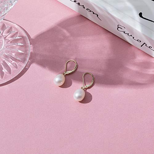 14K Yellow Gold Plated Freshwater Cultured Pearl Earrings Leverback Dangle Studs - Handpicked AAA Quality - Lasercutwraps Shop