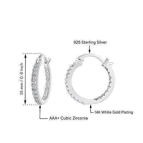 14K Gold Plated 925 Sterling Silver Post Cubic Zirconia Hoop Earrings | Small White Gold Hoops - Lasercutwraps Shop