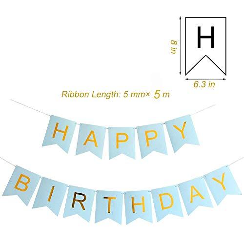 Light Blue HAPPY BIRTHDAY Banner with 5 pcs Gold Confetti Balloons - Lasercutwraps Shop