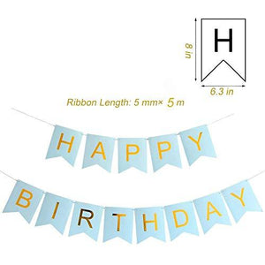 Light Blue HAPPY BIRTHDAY Banner with 5 pcs Gold Confetti Balloons - Lasercutwraps Shop